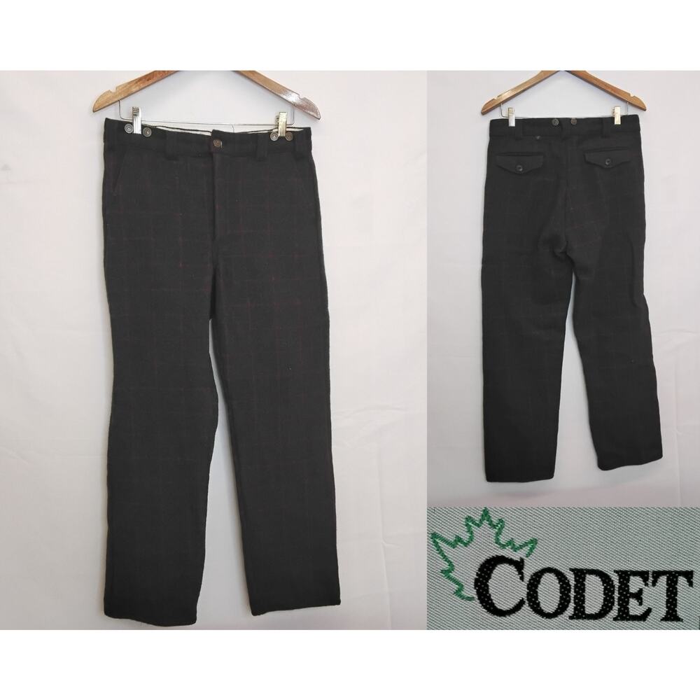 Codet Wool Pants Men's 34x33 Gray/Red Plaid Syle 210R #W4785